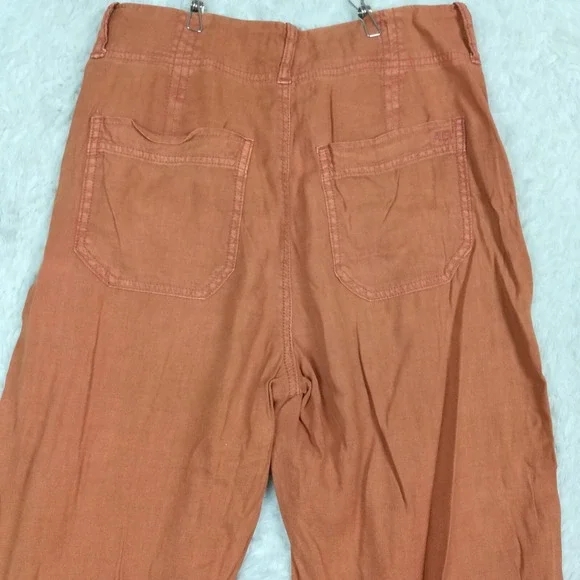 American Eagle Womens Pants Wide Leg Cropped Linen Blend Baggy Burnt Orange 6 - Picture 10 of 12